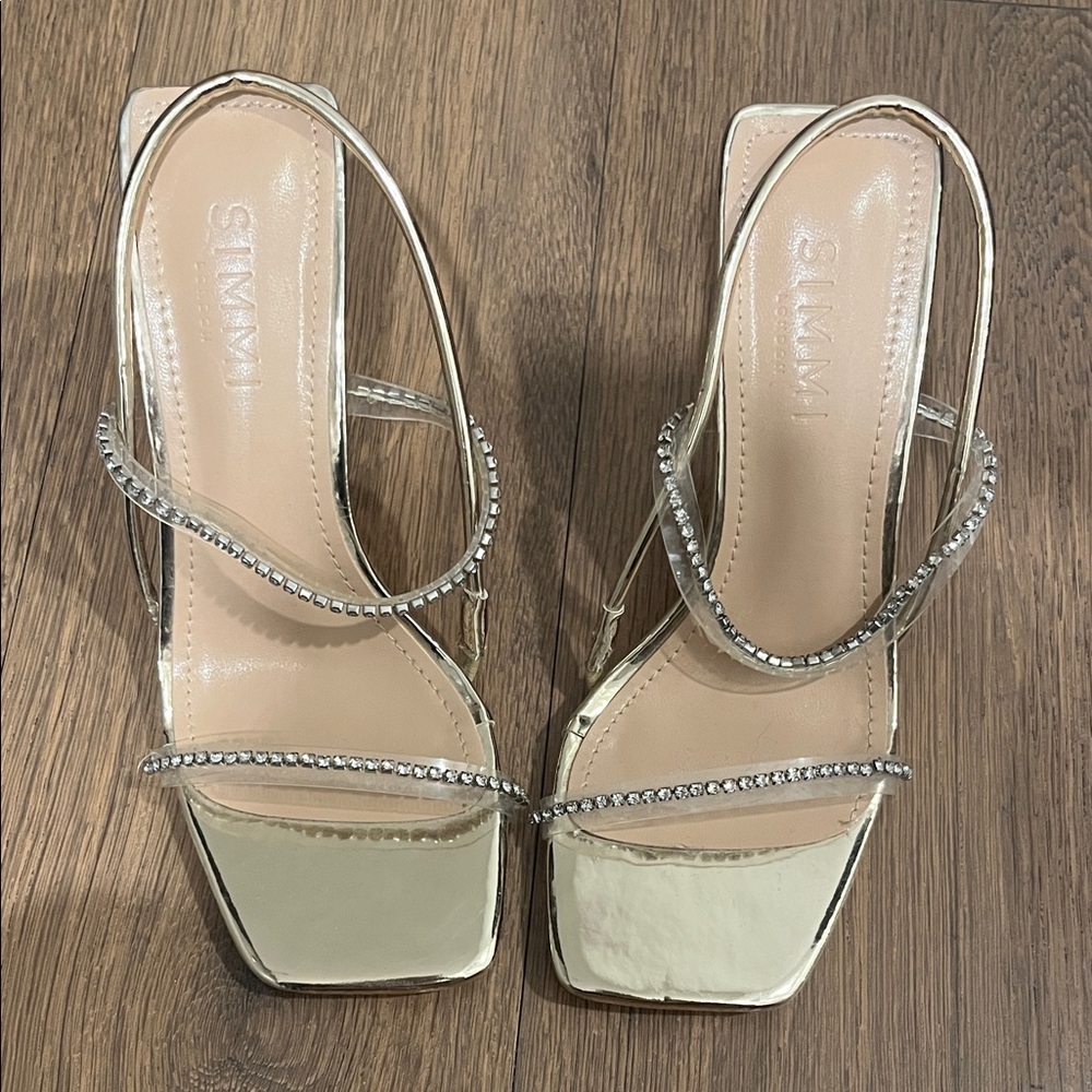 Gold Strappy rhinestone Women's heels